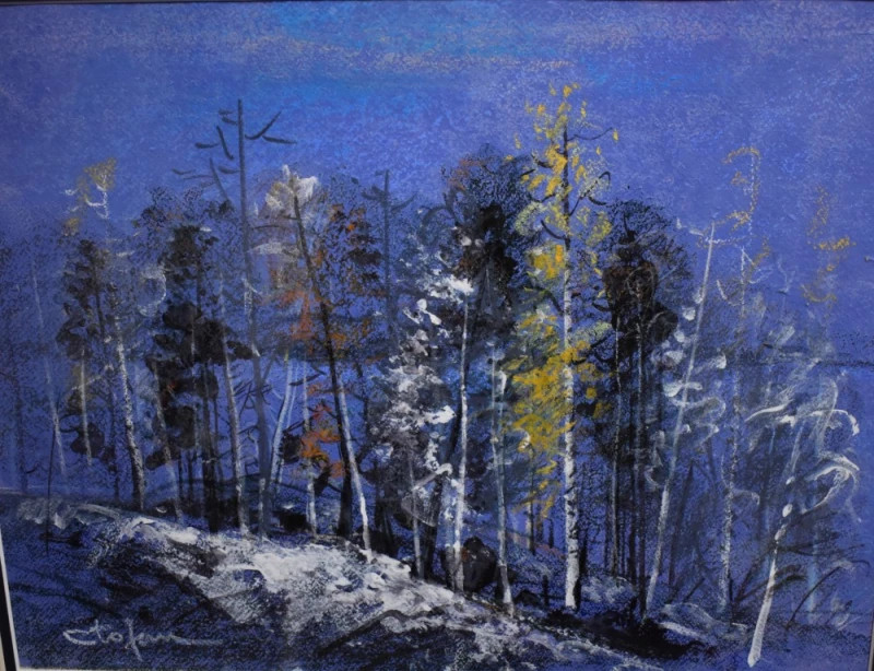 Peisaj de iarnă, lucrare de artă Constantin Tofan, tehnică mixtă