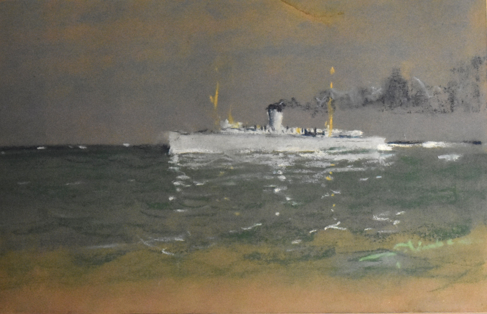 Marină cu vapor, pictură în ulei, Dimitrie Știubei