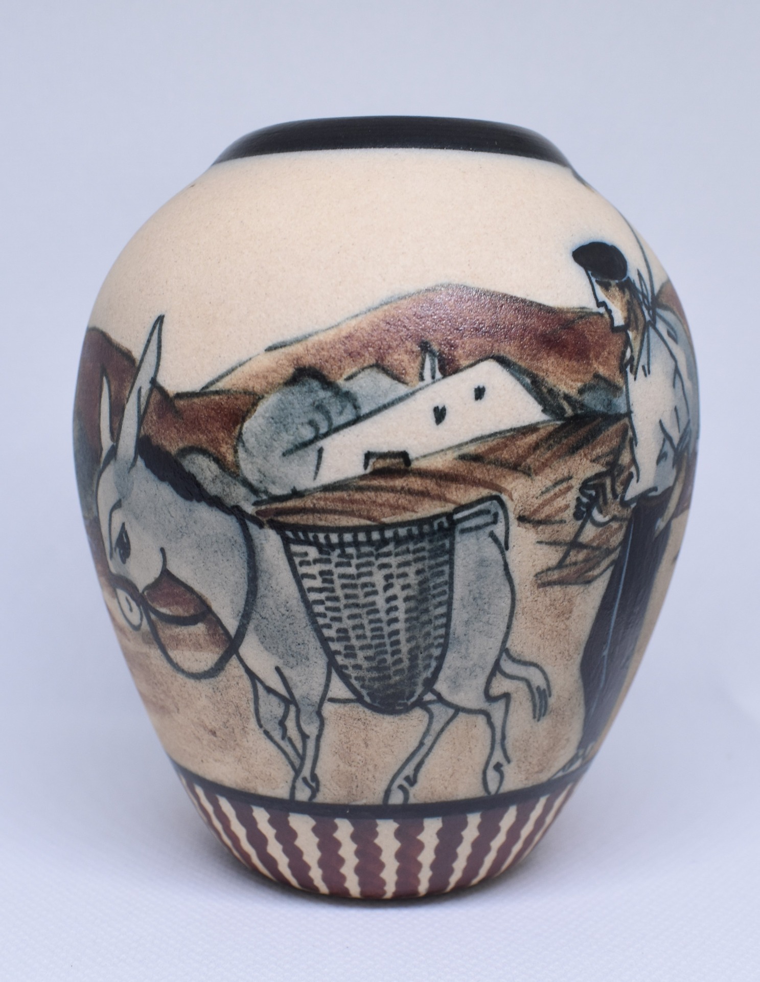 Vază Art Deco din ceramică smălțuită Ciboure, decor figurativ, Franța