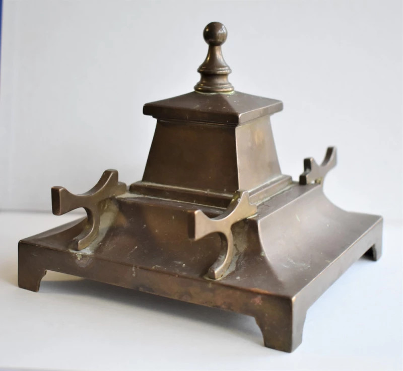 Encrieră veche Art Deco din metal pentru birou cca. 1930