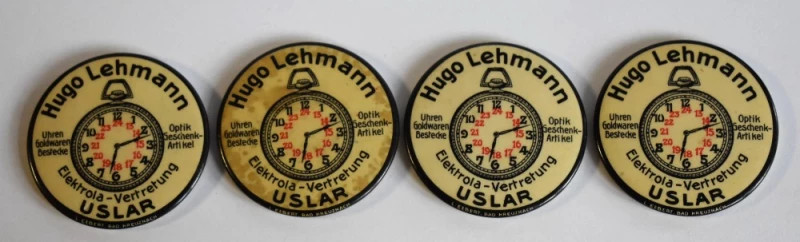 Set de patru oglinzi publicitare vintage – Ceasornicar Hugo Lehmann, Uslar Germania